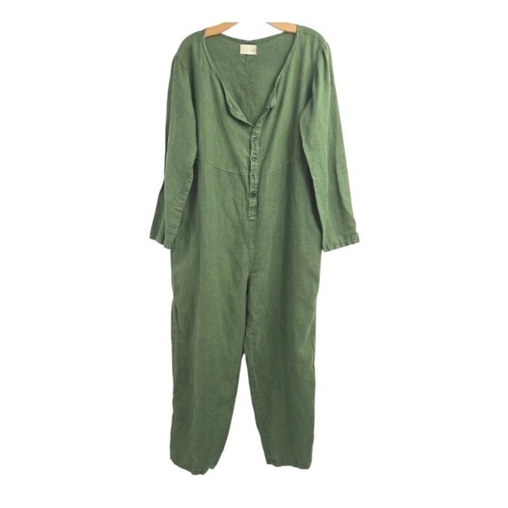 PHAEDRA Jumpsuit Women O/S‎  Pine Green Linen Long Sleeves Lagenlook Sustainable